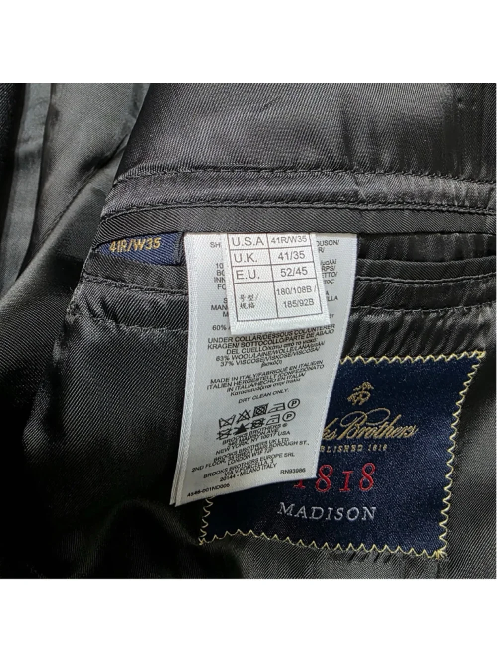Brooks Brothers Madison 1818 Wool Blazer Mens 41R Black Suit Jacket Sports Coat